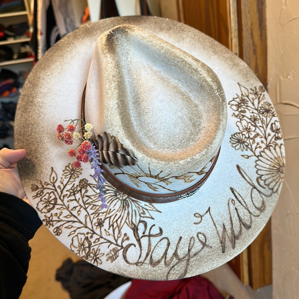HANDMADE ORIGINAL. Fleck N Farms hand burned western hat.